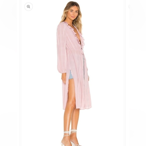 TULAROSA REVOLVE Sweet Song Maxi Top in Mauve Pink Cardigan ruffled tie front - Picture 2 of 7